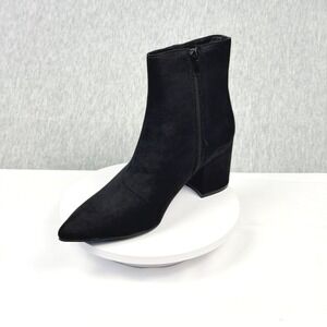 Sugar Nightlife Black Micro Suede Pointed Toe Block Heel Ankle Boots 7.5 M